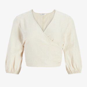 Express Crop Linen Blend Wrap Top